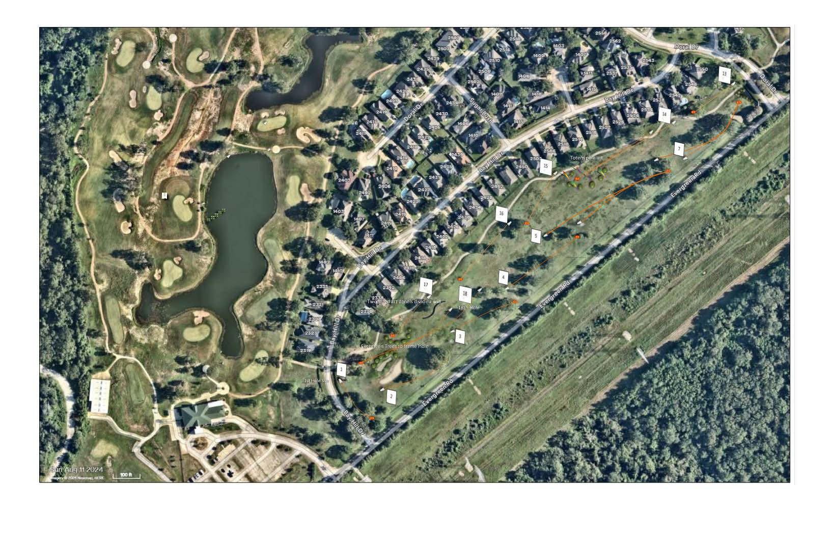 Tabbs Bay Disc Golf Course Layout