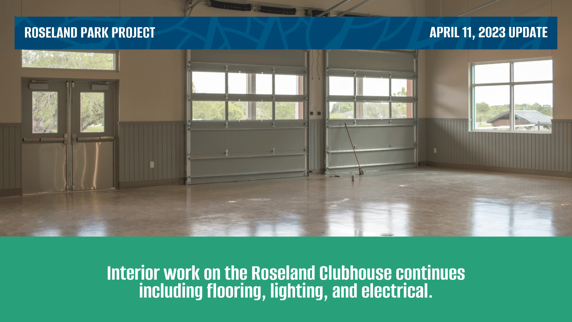 Roseland Clubhouse interior with new flooring and lights