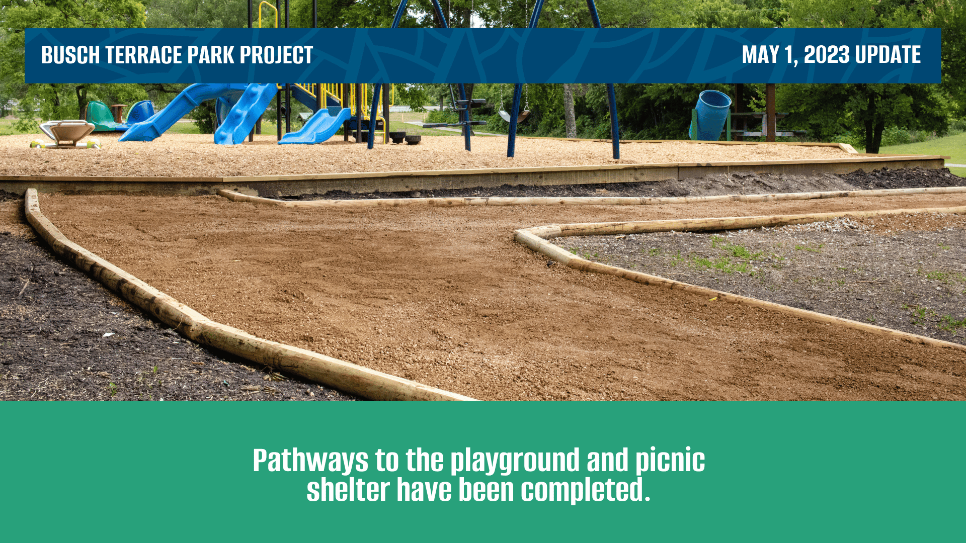 Busch Terrace Park and playground highlighting a new trail